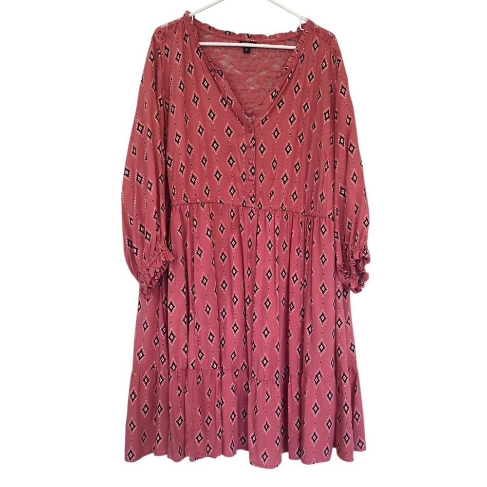 Torrid Pink Diamond Print Crochet Yoke Lace Tiered Mini Shirt Dress Plus Size 3X